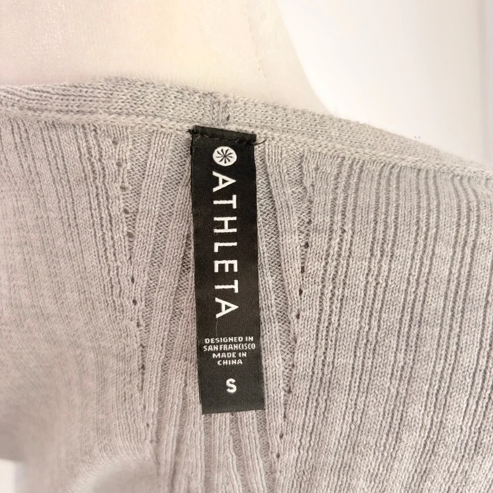 Athleta‎ Open Front Cardigan Small Minimal Gray Ribbed Merino Wool Wrap Sweater